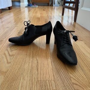 Brighton Black Pointed Lace-Up Heels with Tassel Detail